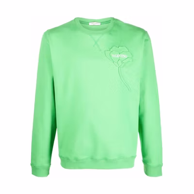 Valentino FW21 Logo Floral Applique Long Sleeve Sweatshirt Green Mens VMF14M7GSI92