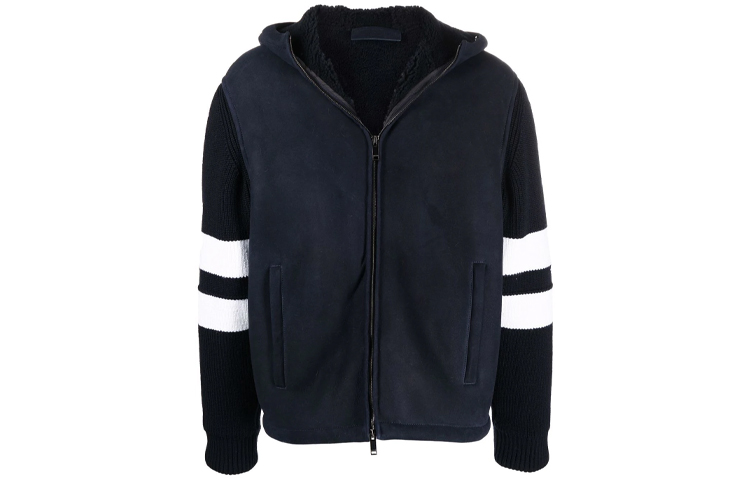 Valentino FW21 Logo Four-Stripes Knit Sleeve Hoodie Jacket VNAA357M8598