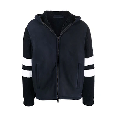 Valentino FW21 Logo Four-Stripes Knit Sleeve Hoodie Jacket VNAA357M8598