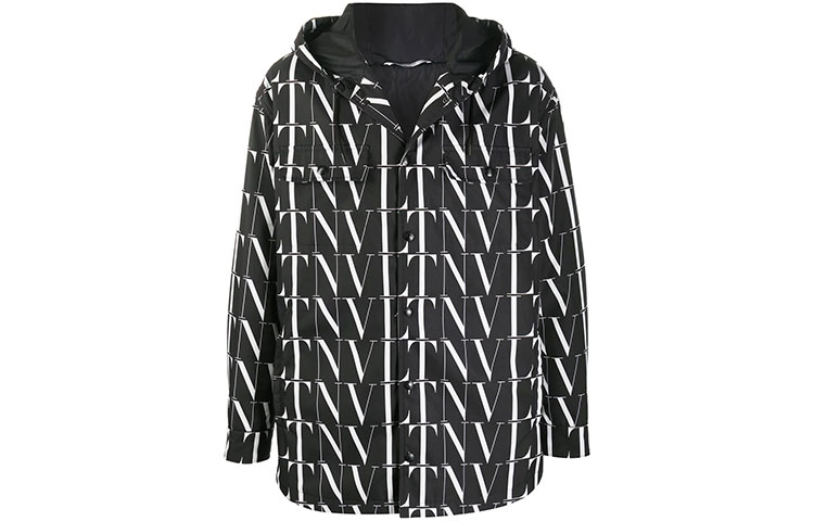Valentino FW21 Logo Print Black Hooded Jacket for Men VCJE256QL0NI
