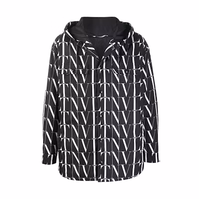 Valentino FW21 Logo Print Black Hooded Jacket for Men VCJE256QL0NI