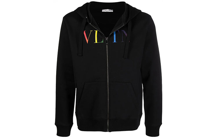 Valentino FW21 Logo Print Black Hoodie Long Sleeve Jacket VMF11I73B20T