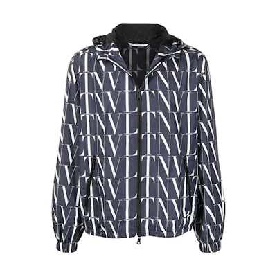 Valentino FW21 Logo Print Zip Hoodie Jacket Black VCI3686G0022