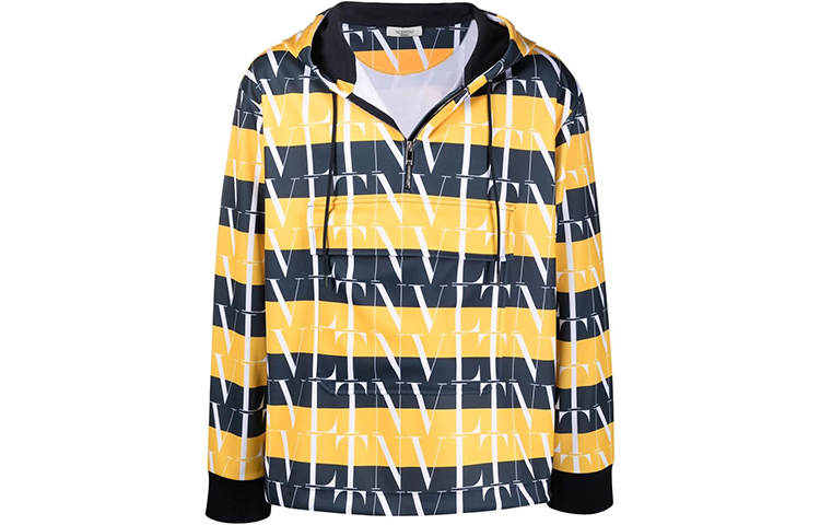 Valentino FW21 Logo Printed Striped Sweatshirt Men’s Yellow Blue VMF19H7L3L35