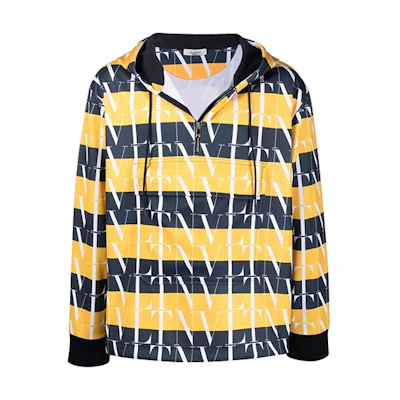 Valentino FW21 Logo Printed Striped Sweatshirt Men’s Yellow Blue VMF19H7L3L35