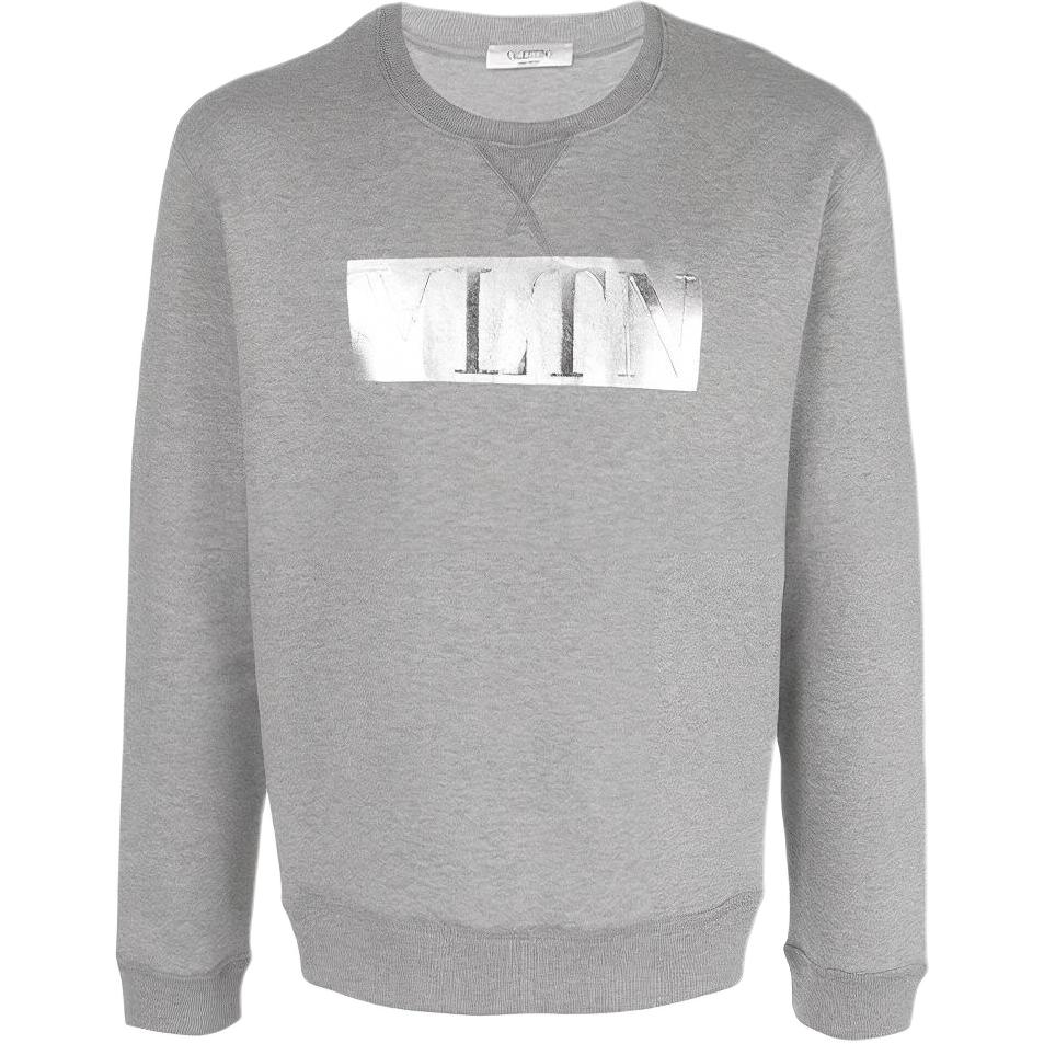 Valentino FW21 Metallic Letter Crewneck Sweatshirt Grey VMF01JCXL080
