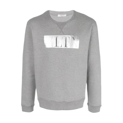 Valentino FW21 Metallic Letter Crewneck Sweatshirt Grey VMF01JCXL080