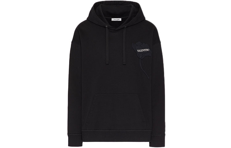 Valentino FW21 Minimal Logo Oversized Hoodie Black - Long Sleeve Pullover WV3MF18Y7H30NI