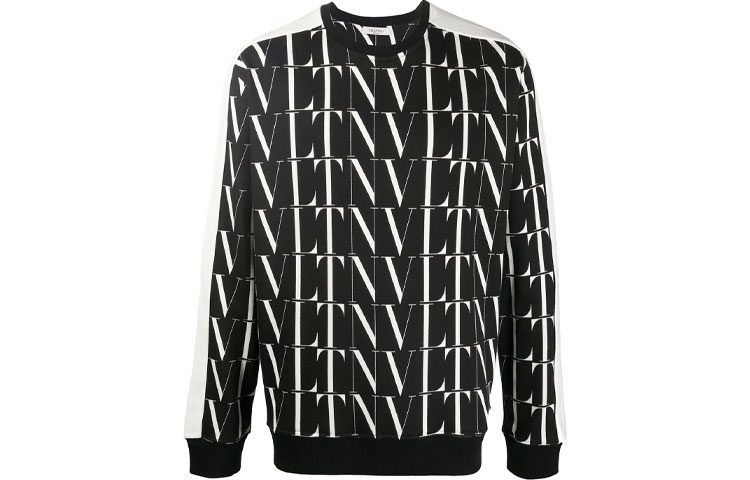 Valentino FW21 Monogram Print Crewneck Pullover Sweatshirt Black VMF15M6LF0NI