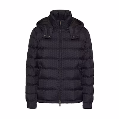 Valentino FW21 Navy Blue All-Over Logo Hooded Down Jacket Winter WV3CNA317KPC75