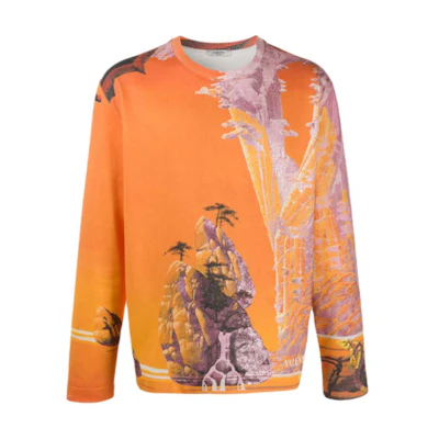 Valentino FW21 Orange Logo Print Pullover Long-Sleeve Sweatshirt VMF12F68N82M