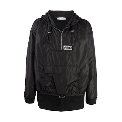 Valentino FW21 Oversized Logo Patch Jacket Black Long Sleeve Outerwear VMF18H7GB0NO