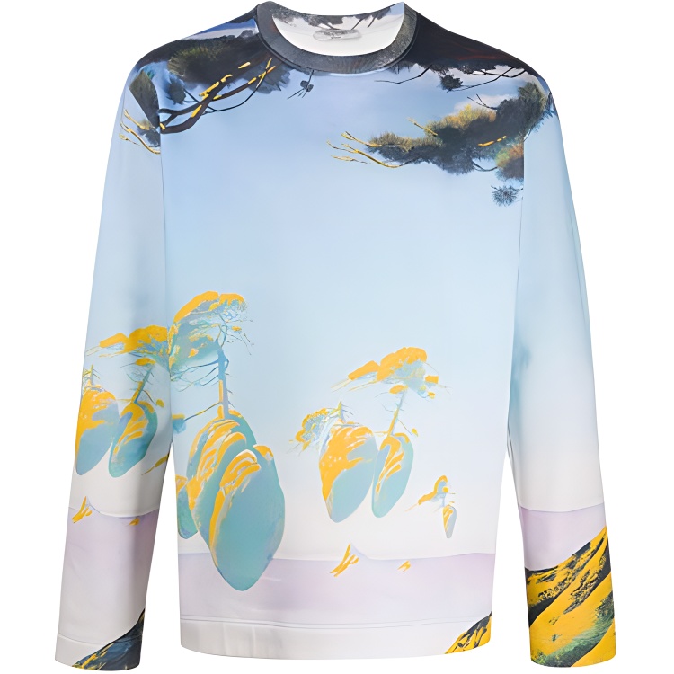 Valentino FW21 Scenic Print Pullover Sweatshirt Blue Mens VMF12G68P81M