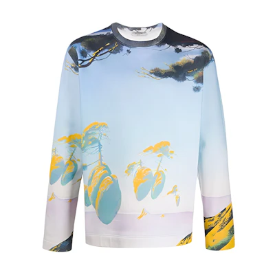 Valentino FW21 Scenic Print Pullover Sweatshirt Blue Mens VMF12G68P81M