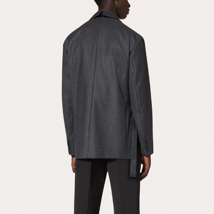 Purchase Valentino FW21 Jaket Blazer Lelaki Kelabu Gelap dengan Butiran Tali. UV0CEB806R870R