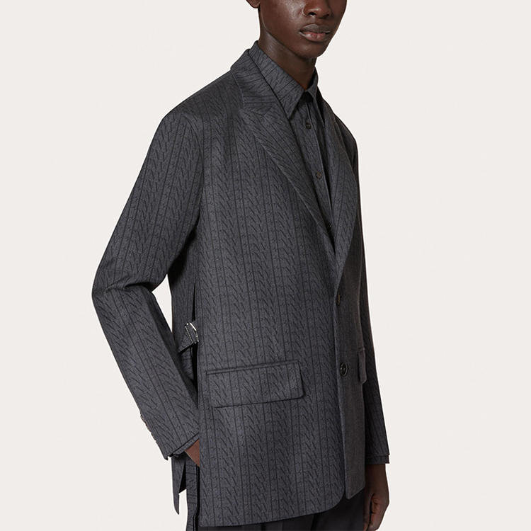 Details for Valentino FW21 Jaket Blazer Lelaki Kelabu Gelap dengan Butiran Tali. UV0CEB806R870R