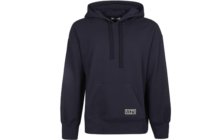 Valentino FW21 Solid Logo Hoodie Navy Blue Long Sleeve Pullover WV3MF18I7GD598