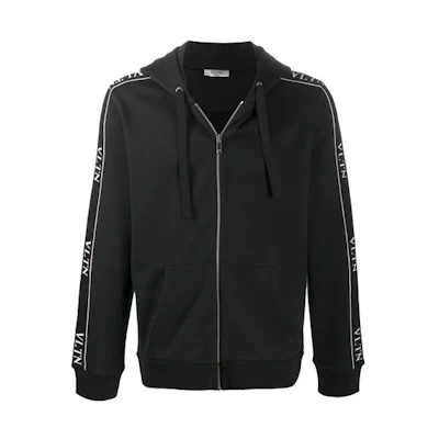 Valentino FW21 Solid Zip-Up Hoodie Jacket Black VMF15V6LP0NO