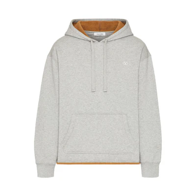 Valentino FW21 VLogo Signature Cotton Hoodie Male Grey. WV3MF19D7M0DZ8