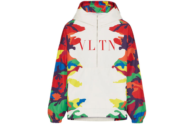 Valentino FW21 White Camouflage Nylon Zip-Up Sweatshirt Men’s WV3CJF907JPC40