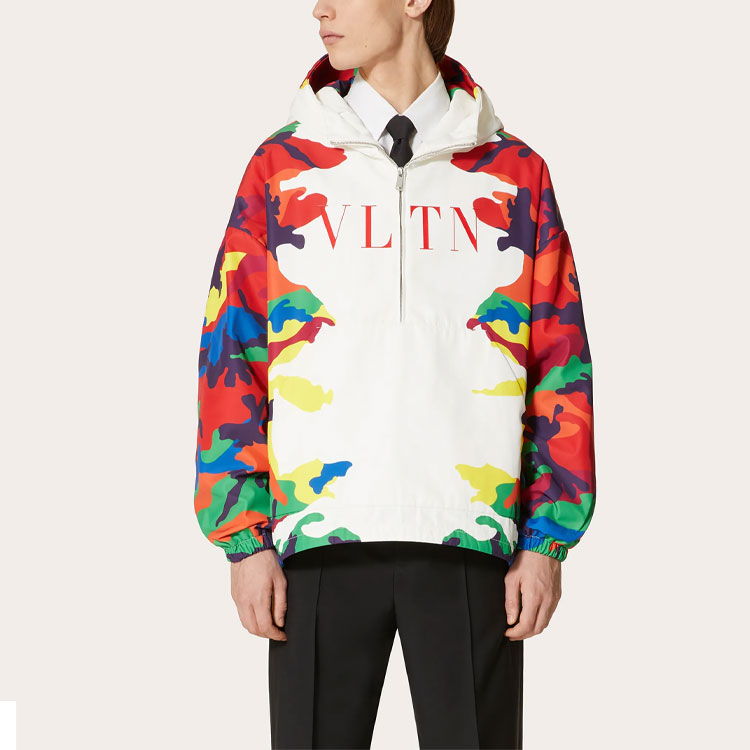 Lookbook Valentino FW21 Jaket Sweatshirt Pria Camo Putih Nylon Zip-Up WV3CJF907JPC40