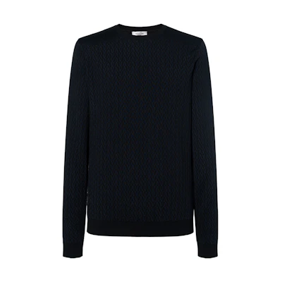 Valentino FW21 Wool Blend Pullover Sweater Blue Black WV3KC16C7JWN1Y