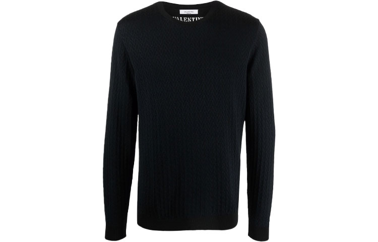 Order Valentino FW21 羊毛混紡藍黑色圓領毛衣 WV3KC16C7JWN1Y