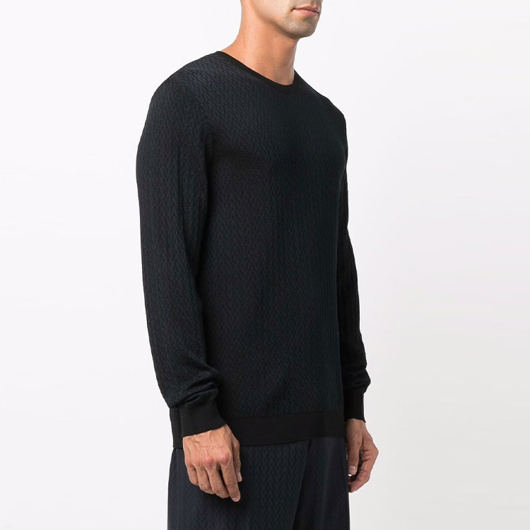 Shop Valentino FW21 羊毛混紡藍黑色圓領毛衣 WV3KC16C7JWN1Y