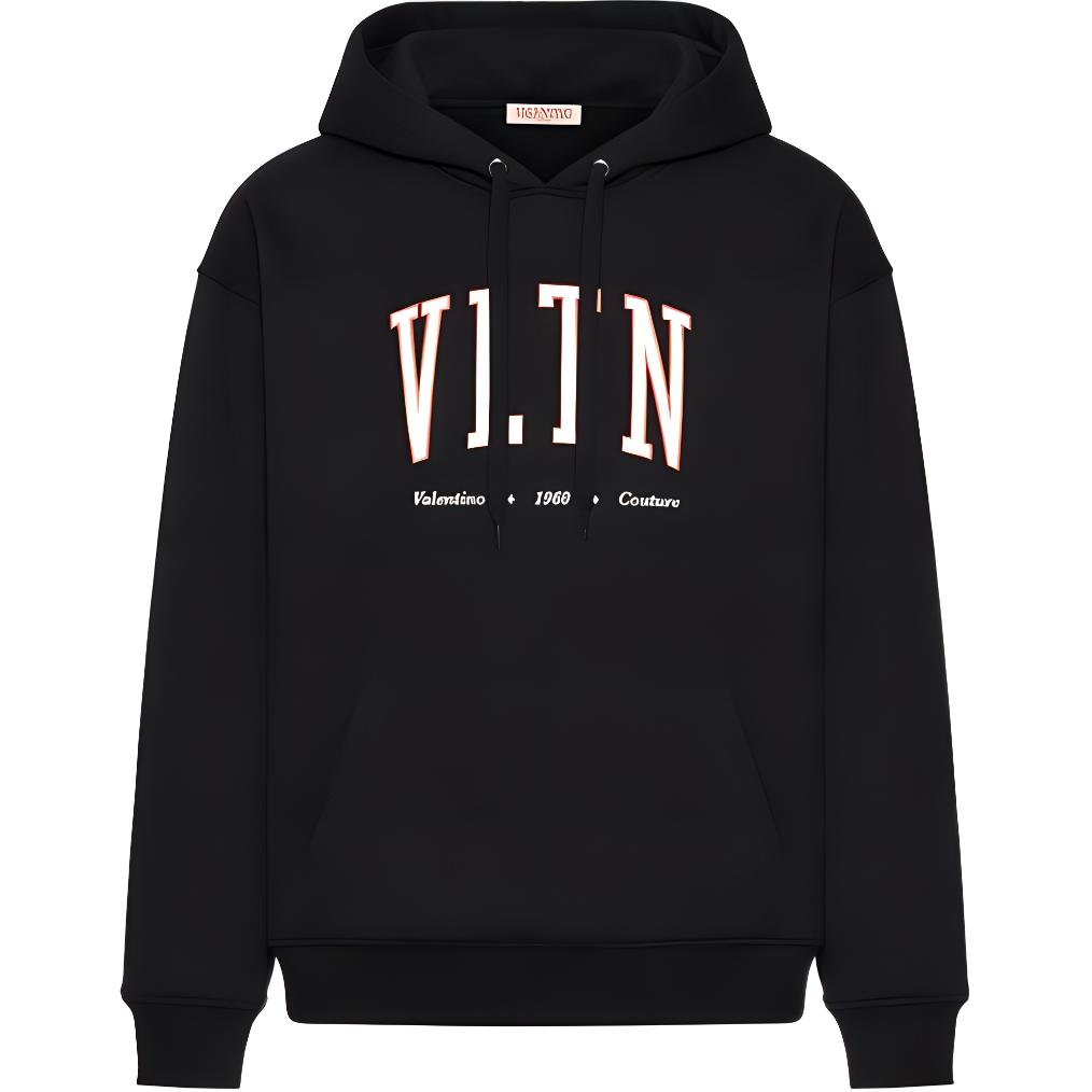 Valentino FW22  Black Logo Printed Hoodie. 2V3MF15P96TTTL