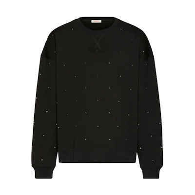 Valentino FW22 Black Long-Sleeve Sweatshirt with Studded Detailing. 1V3MF23Q8Q10NO
