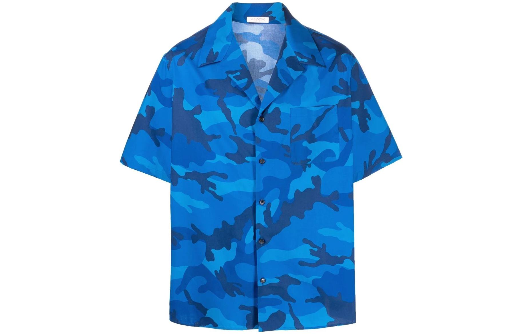 Valentino FW22  Blue Camo Print Button-Up Collared Shirt 1V3AAA908RH7PR