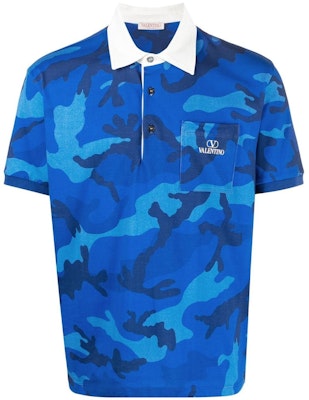 Valentino FW22 Blue Camouflage Print Button-Up Short Sleeve Polo Shirt 1V3MH02K8M97QK Order Valentino FW22 Blue Camouflage Print Button-Up Short Sleeve Polo Shirt 1V3MH02K8M97QK