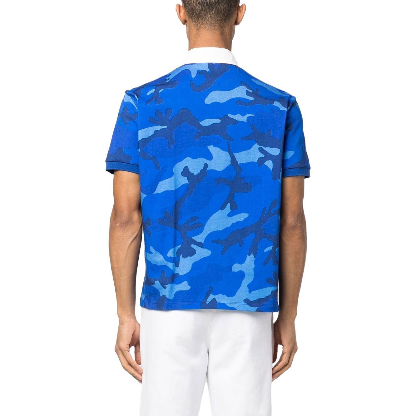 Shop 발렌티노 FW22 블루 카모플라주 프린트 반팔 버튼업 폴로 셔츠 1V3MH02K8M97QK