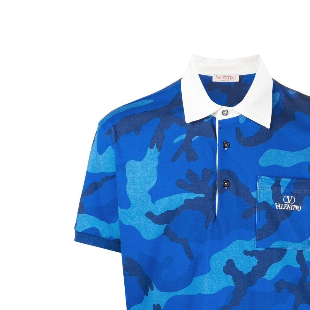 Purchase 발렌티노 FW22 블루 카모플라주 프린트 반팔 버튼업 폴로 셔츠 1V3MH02K8M97QK