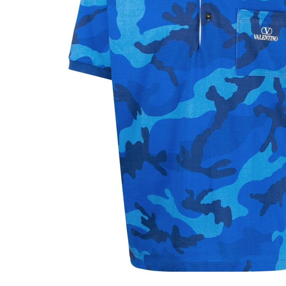 Details for 발렌티노 FW22 블루 카모플라주 프린트 반팔 버튼업 폴로 셔츠 1V3MH02K8M97QK