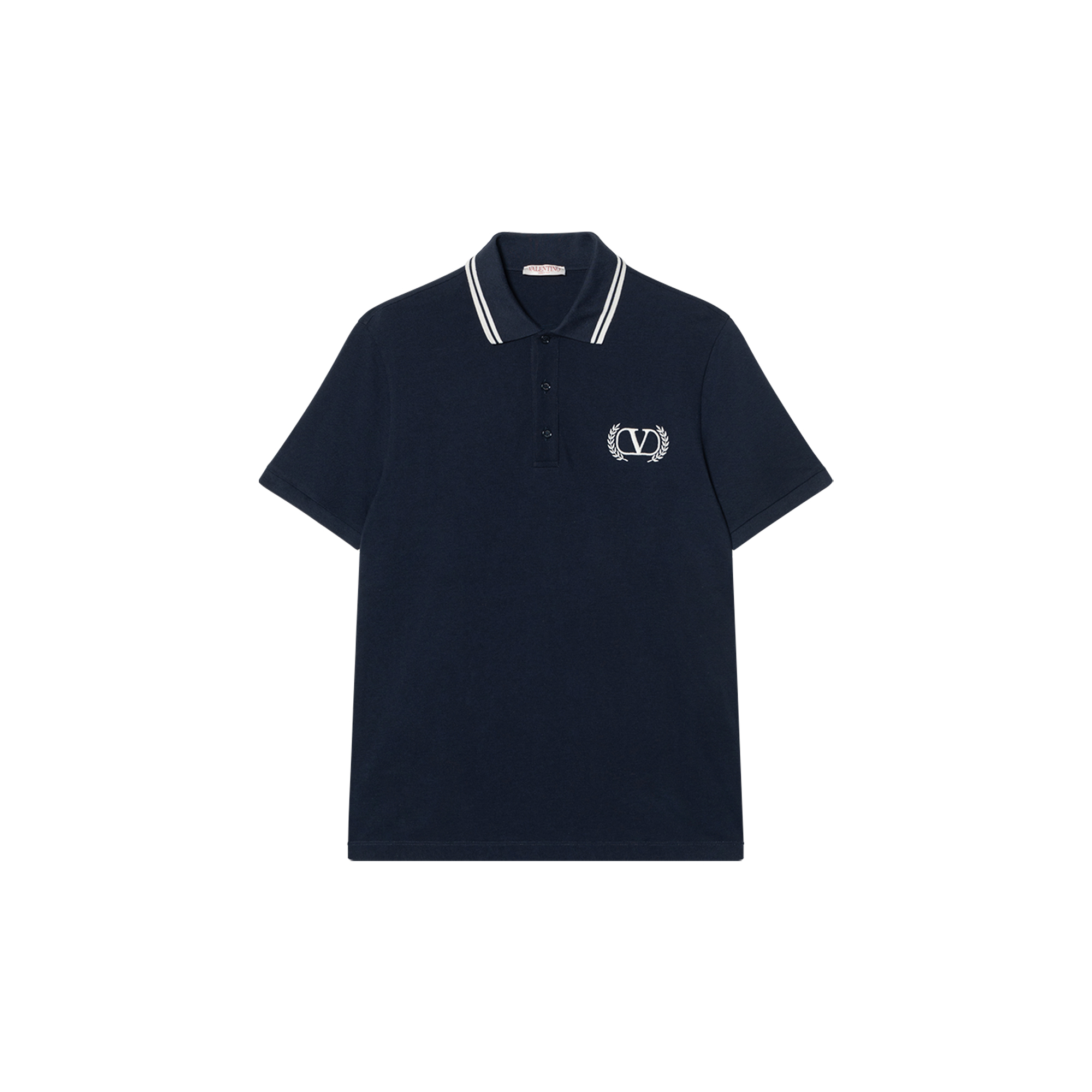 Valentino FW22  Embroidered Logo Short Sleeve Polo Shirt Navy Blue 1V3MH01N8PG598