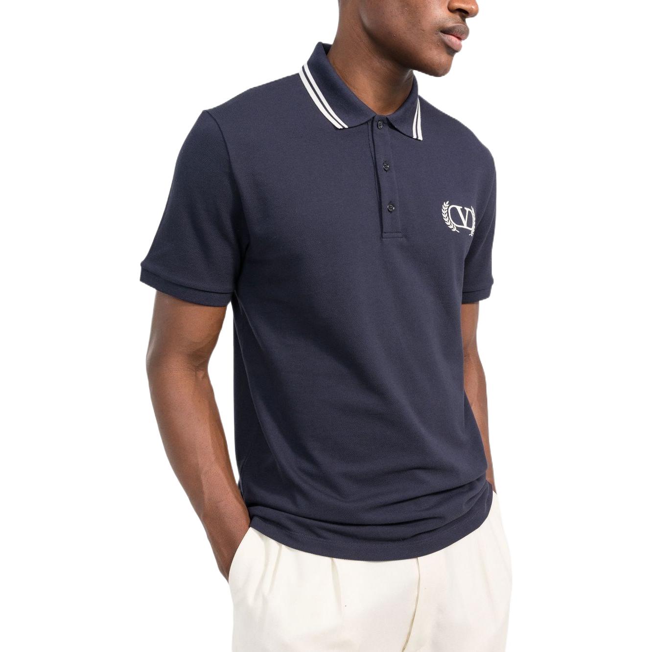Purchase 발렌티노 FW22 자수 로고 반팔 폴로 셔츠 네이비 블루 1V3MH01N8PG598