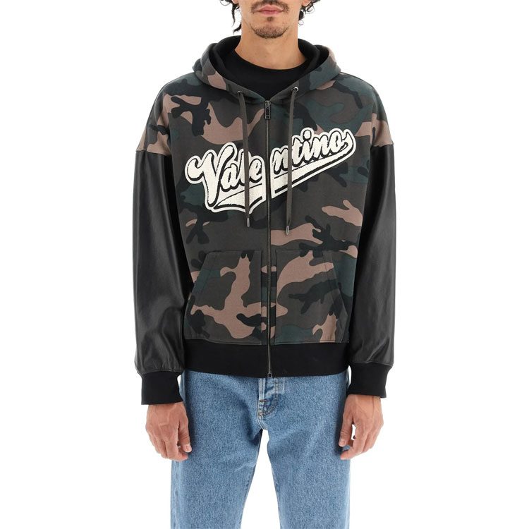 Lookbook Valentino 2022秋冬綠色迷彩標誌印花拉鍊圓領長袖上衣 1V3MF23P8M4F00