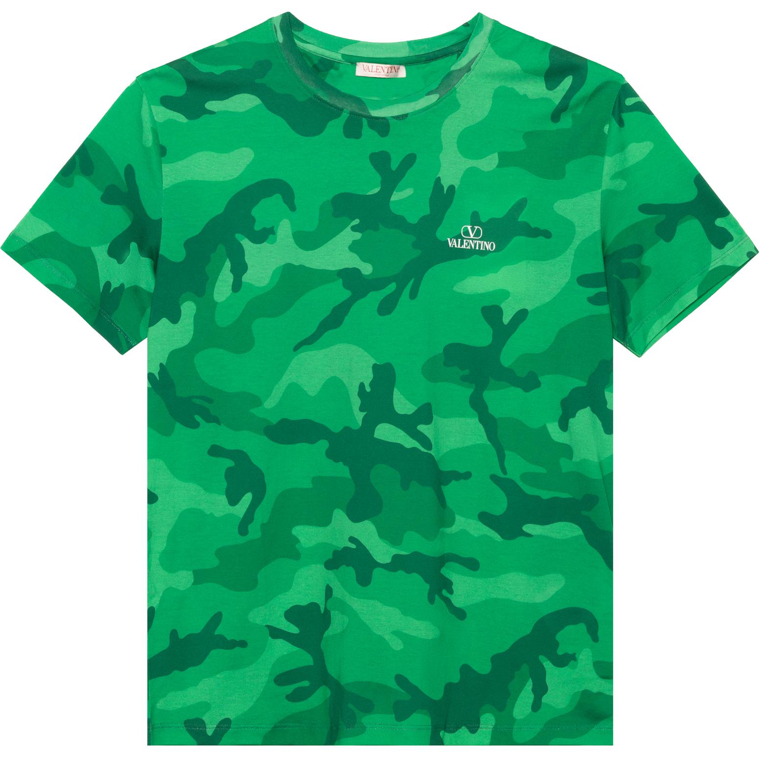 Valentino FW22  Green Camouflage Print Cotton Crewneck T-Shirt 1V3MG10V8ML6V7