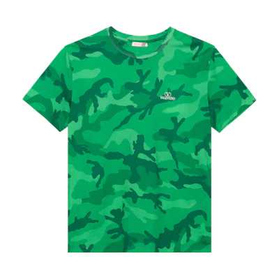 Valentino FW22 Green Camouflage Print Cotton Crewneck T-Shirt 1V3MG10V8ML6V7