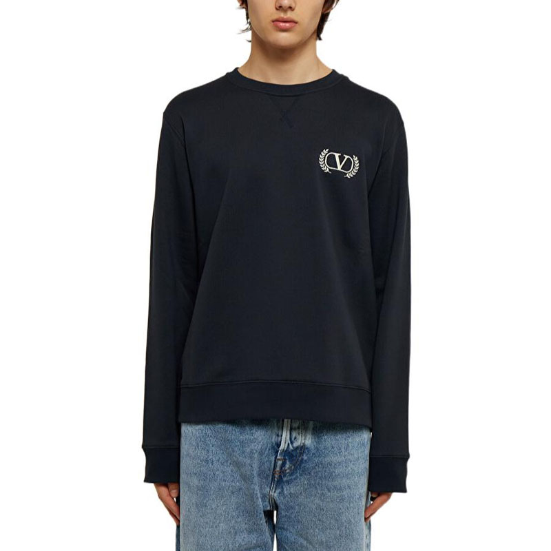 Valentino FW22  Navy Blue Embroidered Logo Pullover Sweatshirt 1V3MF10G8MHNB4