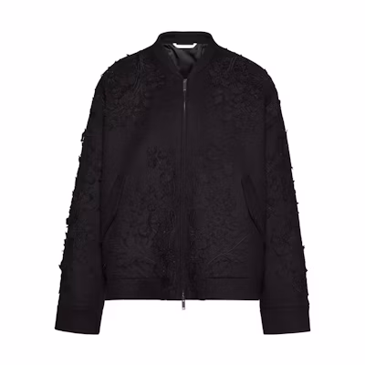Valentino FW22 Black Floral Embroidered Zip-Up Jacket Men’s VCIM358UM-0NO
