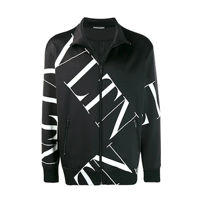Valentino FW22 Black Logo Print Zip-Up Jacket. SV3MF05A5G20N1