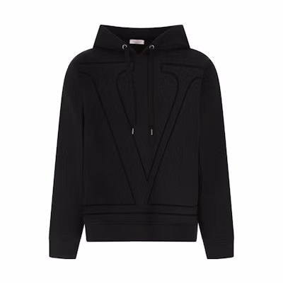 Valentino FW22 Black Pullover Hoodie with Large V Logo for Men. 1V3MF23U8PW0NO