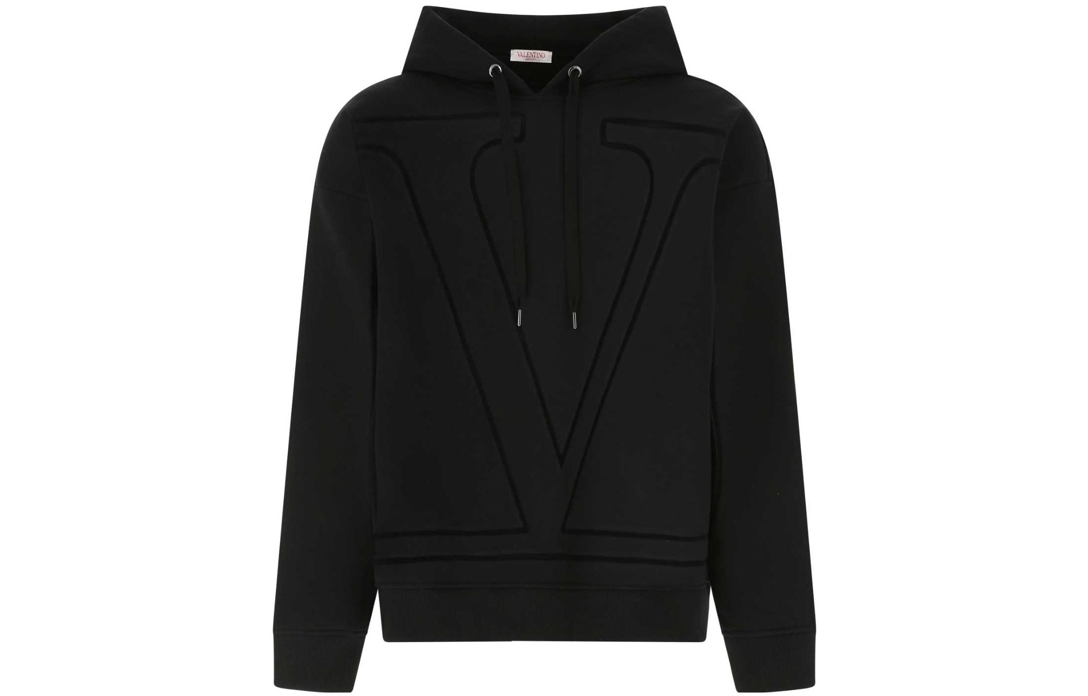 Valentino FW22 Black Pullover Hoodie with Large V Logo for Men. 1V3MF23U8PW0NO 圖 2