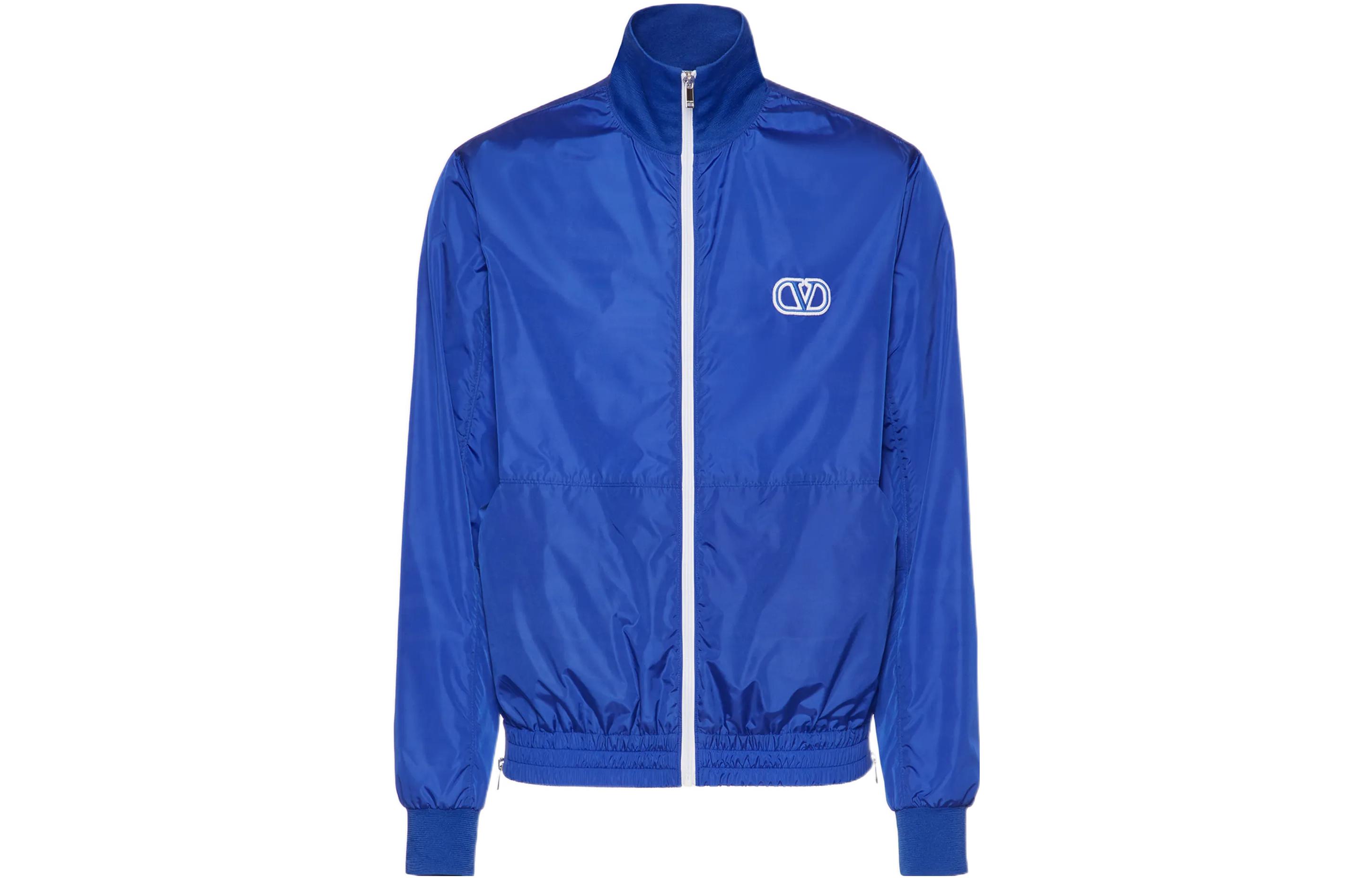 Valentino FW22 Blue High-Neck Zip-Up Jacket with Letter Embroidery 1V3CIL958LF09I
