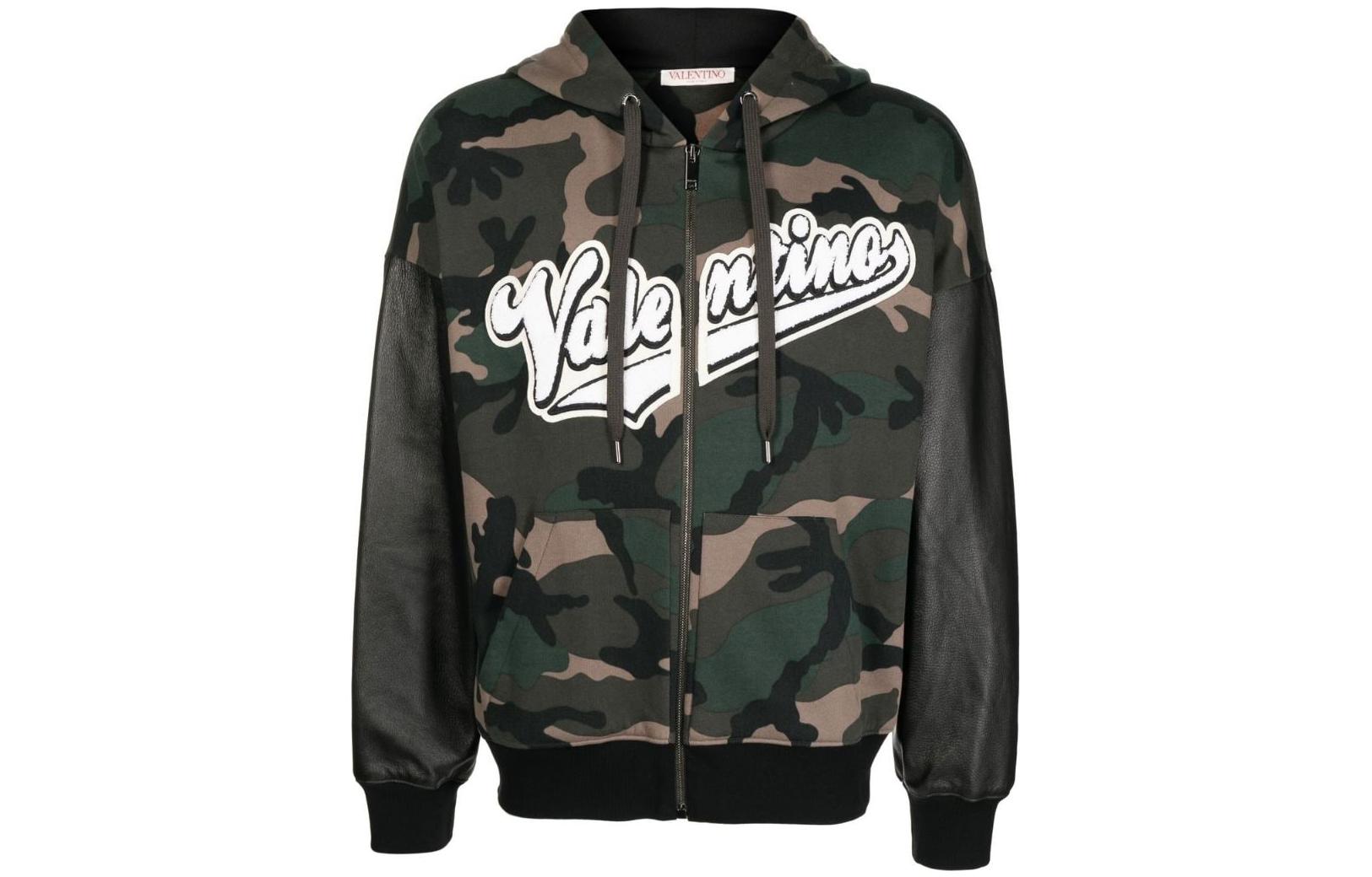 Valentino FW22 Camo Logo Print Zip-Up Hoodie Khaki - Casual Wear VMF23P8M4F00