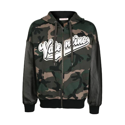 Valentino FW22 Camo Logo Print Zip-Up Hoodie Khaki - Casual Wear VMF23P8M4F00
