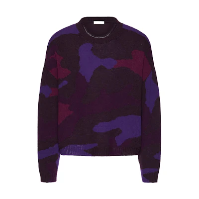 Valentino FW22 Camo Pattern Wool Sweater Purple Crewneck. 1V3KC22I8PQ7Q6