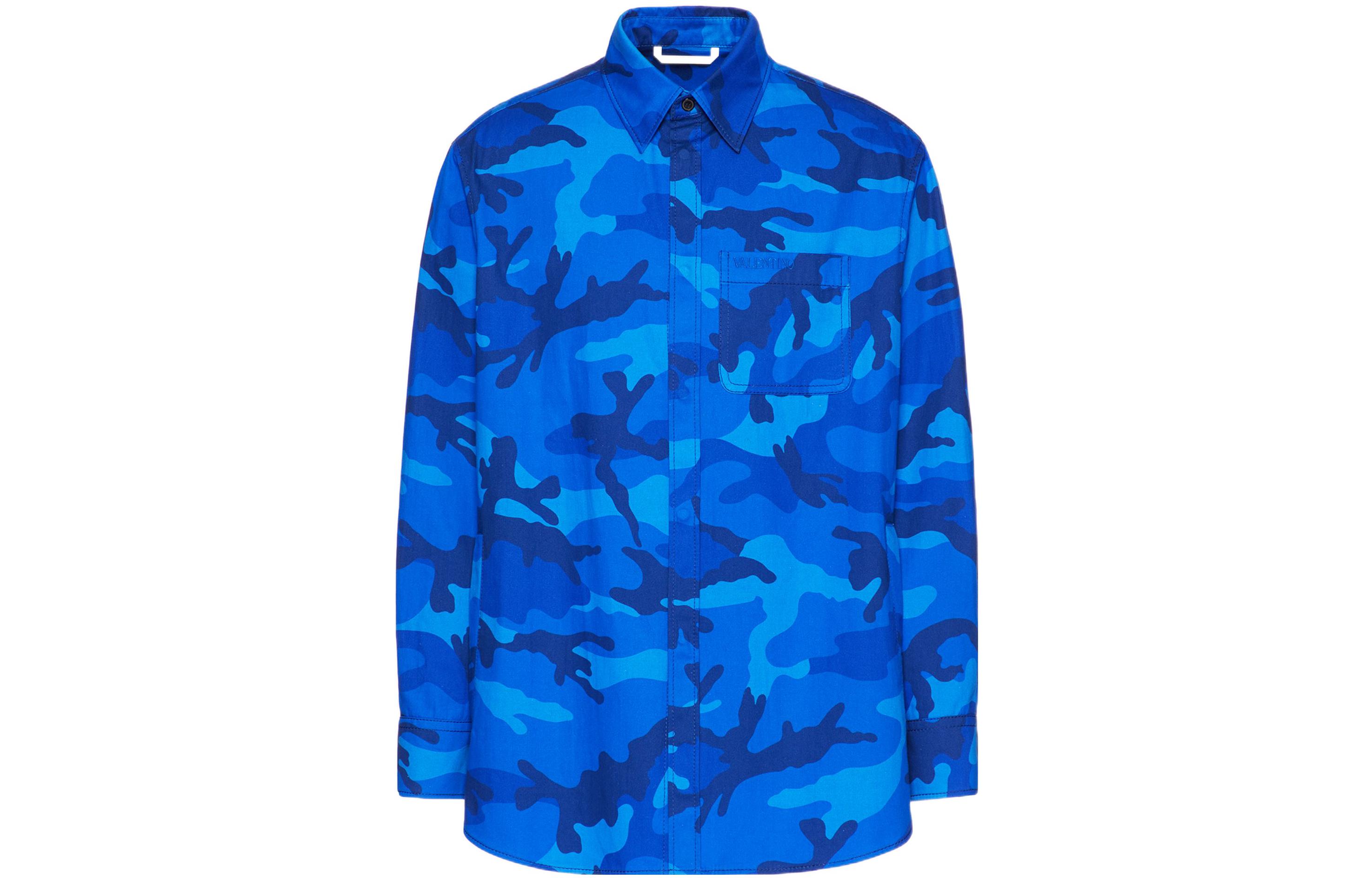 Valentino FW22 Camouflage Embroidered Logo Cotton Oversized Shirt Blue  Fashion 1V3CIA958JH7PR